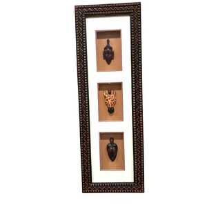 Handmade African Wood Tribal Mask 3D Framed Shadow Box Wall Art Safari Boho